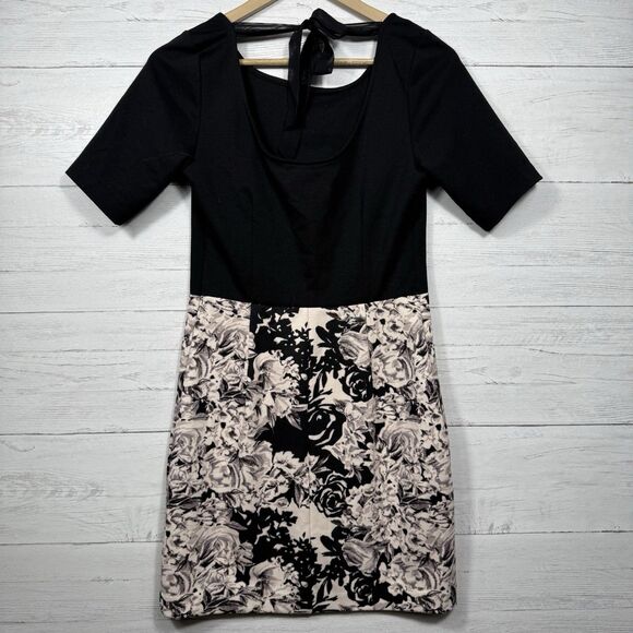 Lauren Conrad floral pencil dress womens size 8 black floral ribbon - Picture 2 of 7